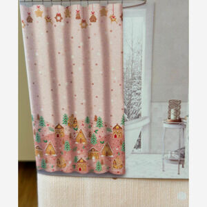 Gingerbread Pink Christmas Shower Curtain